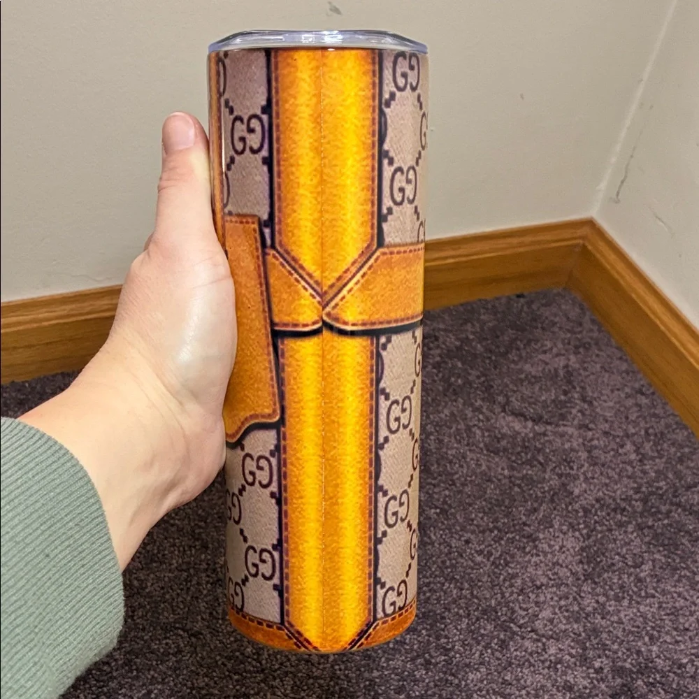 NEW INSPIRED GU**I Tumbler Gold and Green Monogram Bee - Picture 3 of 4